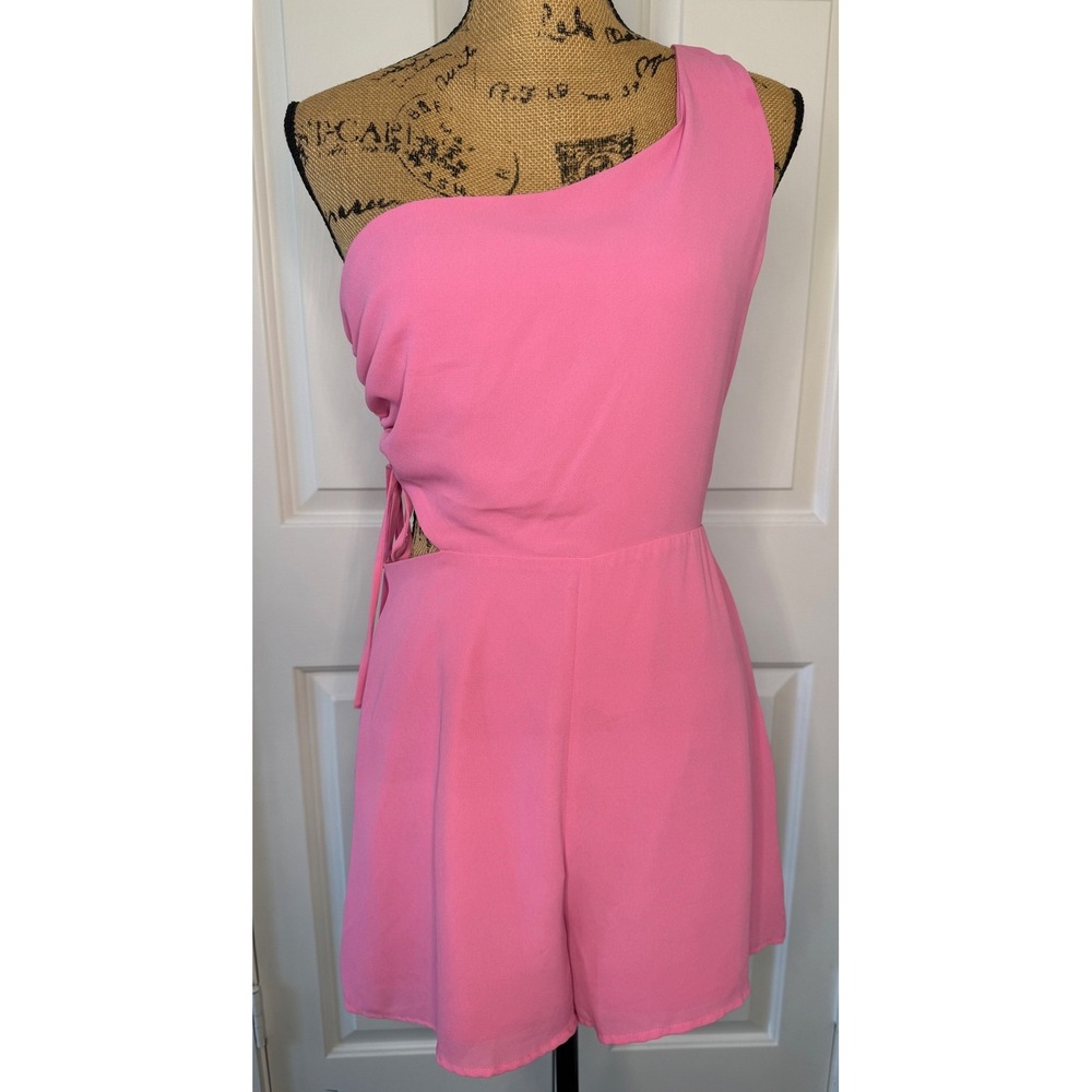 Lush Aurora Pink One Shoulder Cutout Cinched Side Romper Size M NWT
